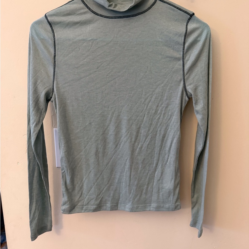 Madewell Sage Green/Blue Long-Sleeve Turtleneck Top
